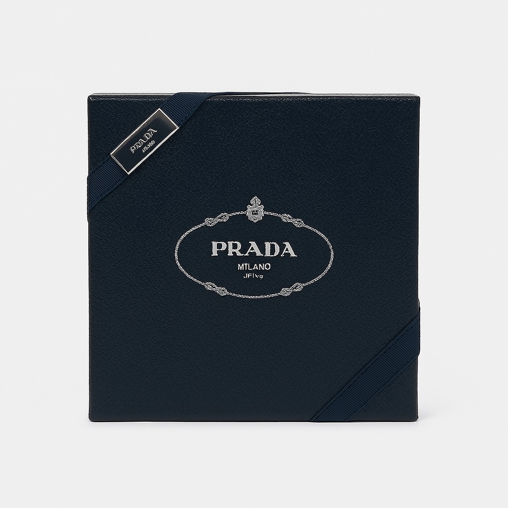 PRADA Belt Box with Elastic Ribbon and Silver Logo Plate￨(Size 5" x 5" x 3")